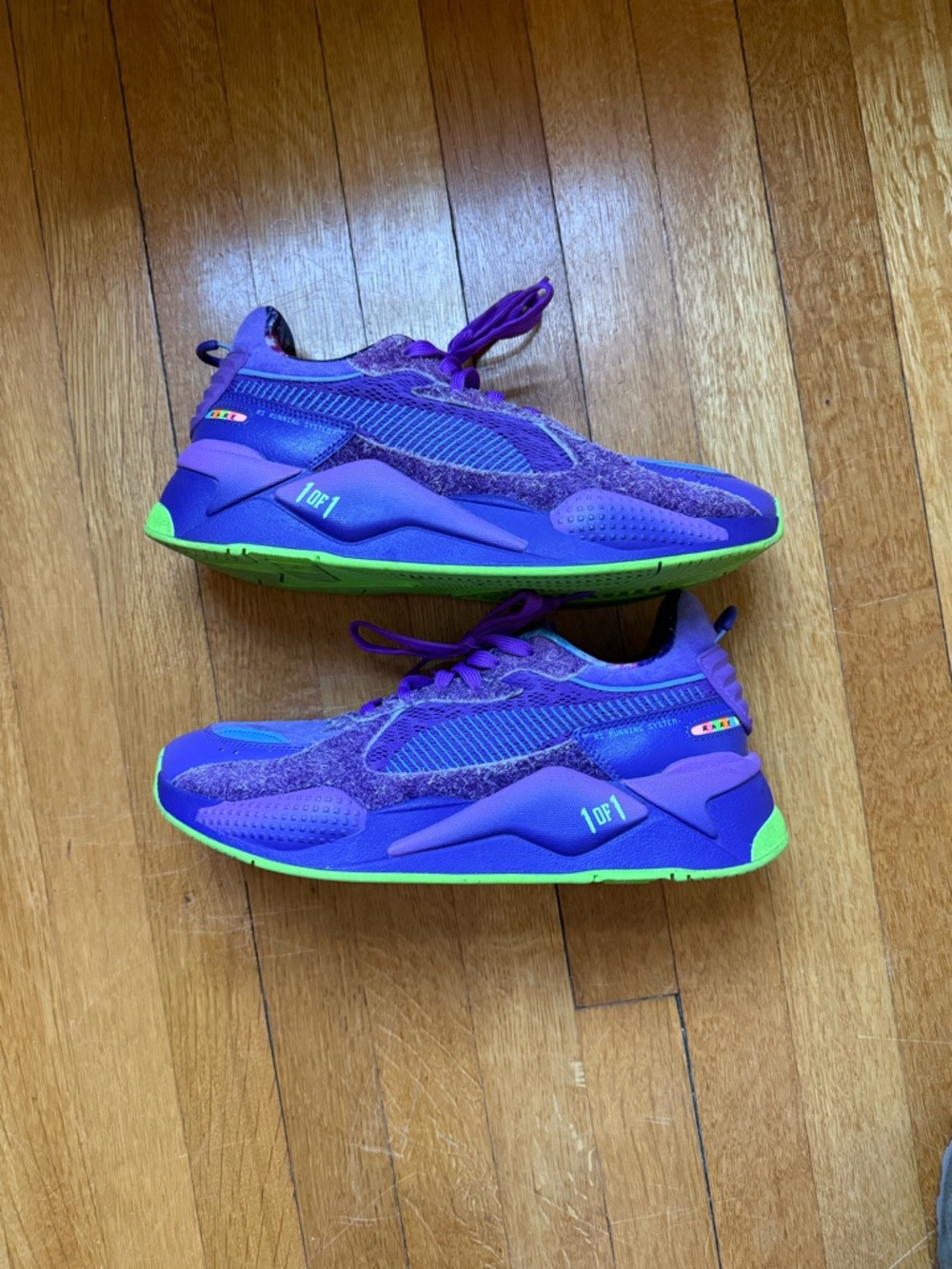Puma RS-X Lamello Ball Purple and Neon Green Basketball Sneakers. Men’s 11
